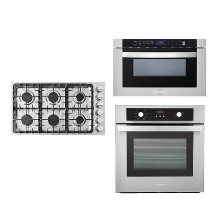 3 Piece Kitchen Package With 36" Gas Cooktop 24" Built-In Microwave Drawer 24" Single Electric Wall Oven