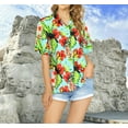 thumbnail image 4 of LA LEELA Women's Button Down Blouses Casual Summer Beach Party Short Sleeve Blouse Shirt Floral Blouses Button up Hawaiian Dresses for Women S Cuckatoo, Autumn Green, 4 of 4