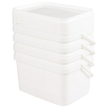 Callyne 3 Gallon 4 Pcs White Plastic Bucket Square Bucket with Lid, Rectangular Plastic Bucket Pail with Lid and Handle