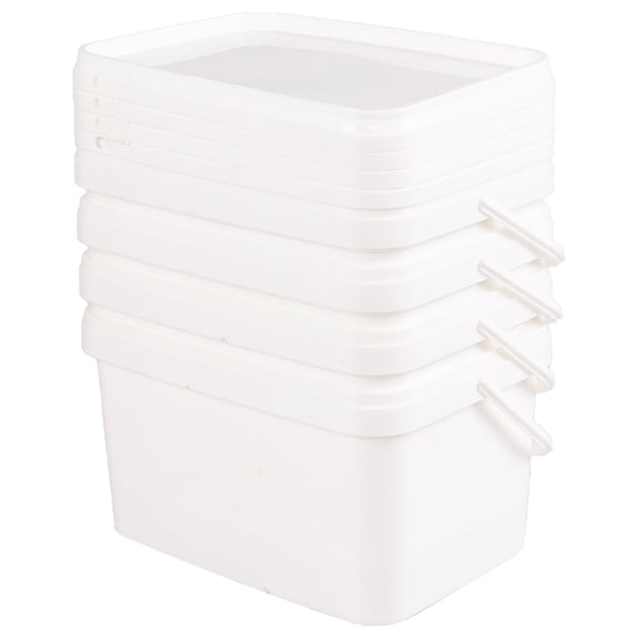 Callyne 3 Gallon 4 Pcs White Plastic Bucket Square Bucket with Lid, Rectangular Plastic Bucket Pail with Lid and Handle