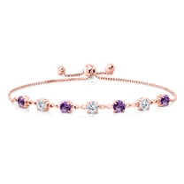 Gem Stone King 18K Rose Gold Plated Silver Purple Amethyst and White Moissanite Infinity Links Bracelet for Women (2.31 Cttw, Round 4.5MM, Fully Adjustable up to 9 inch)