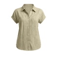 thumbnail image 6 of Lenpel Button down Shirts for Women Short Sleeve Collared Striped Cotton Linen Tops Business Casual Blouses, 6 of 6