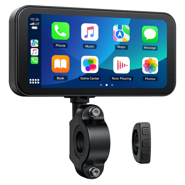 Motorcycle Carplay Screen, Wireless CarPlay & Android Auto with Design Mount 6.25 Inch Touchscreen Navigation Bluetooth,1 x Motorcycle Carplay Screen kit,Black