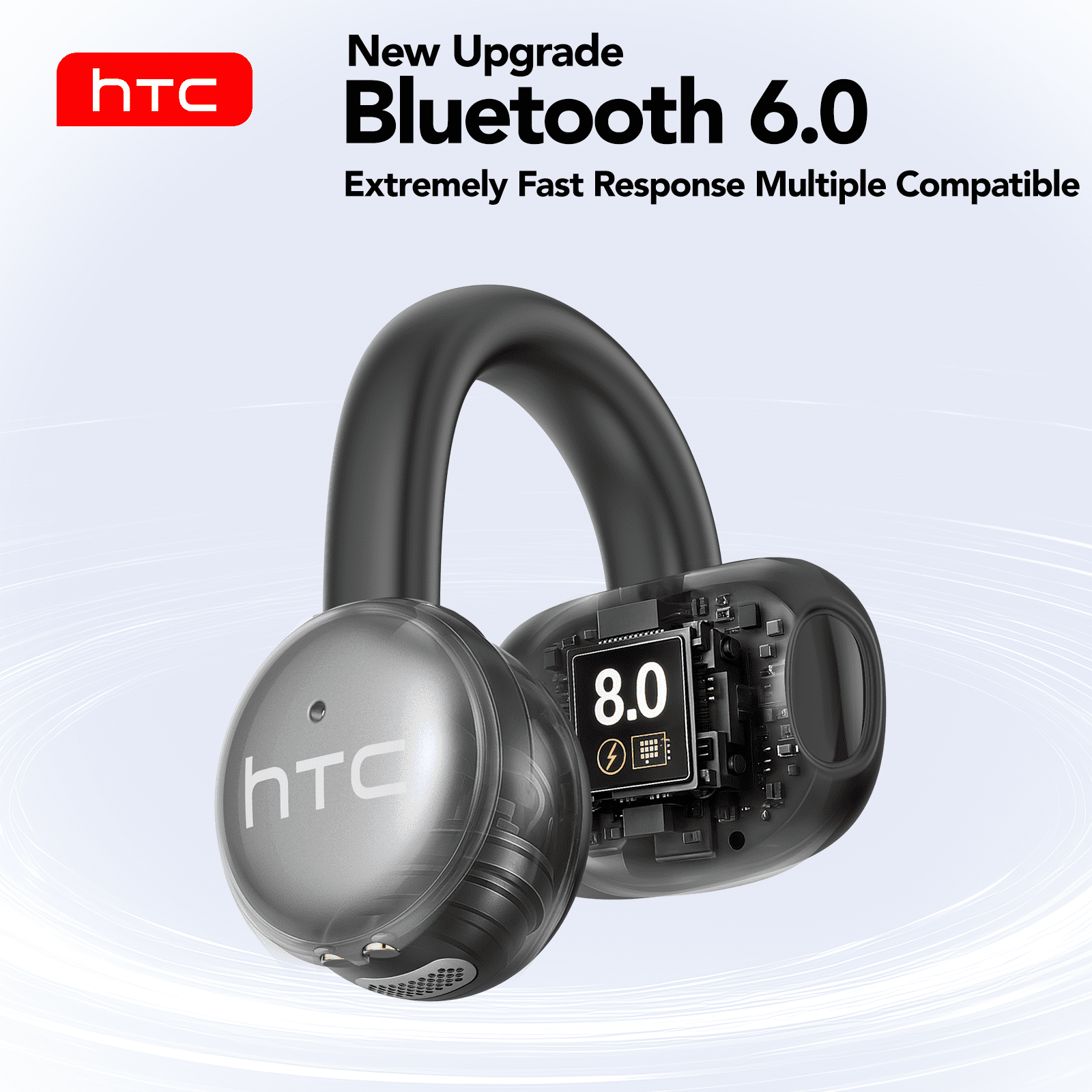 NE15 Clip-on Earbuds, AI Real-Time Translation Wireless, Open Ear Bluetooth 6.0, 130+ Languages, IPX5 Waterproof for Travel/Gym,Type-C Fast Charge, Black