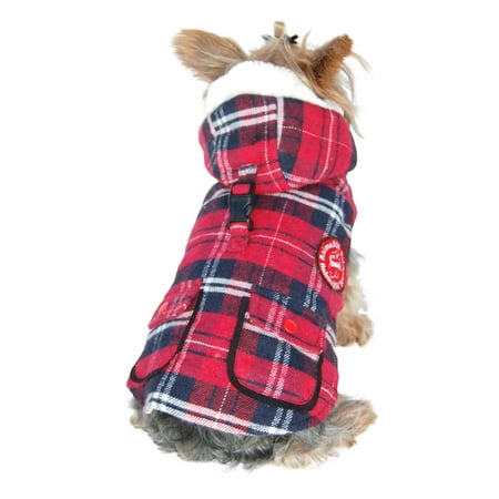 Dog Sweaters Pet Dog Puppy Clothes Ultra Soft Warm Sweatshirt Hoodies Jacket Coat Clothing Apparel w/Hat Red Plaid (Gift for Pet)