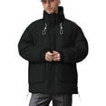 thumbnail image 3 of Mens Fall And Winter Collar Solid Color Cotton Jacket Jacket Casual Loose Zipper Double Pockets Long Sleeved Hoodless Cotton Jacket Coat, 3 of 8