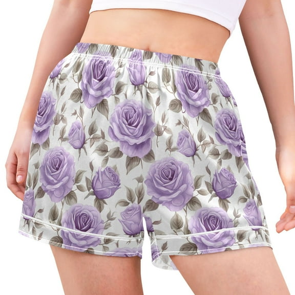 ALAZA Purple Rose Flowers Women's Pajama Lounge Shorts Bottoms Sleep Short M