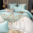 thumbnail image 1 of Juego de cama de lujo de cuatro piezas con bordado de flores de champán, 1 of 6