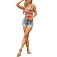 thumbnail image 2 of INSPIRE CHIC Y2K Striped Tank Tops for Women's Sexy Square Neck Slim Fit Sleeveless Crop Top XS Rainbow, 2 of 6