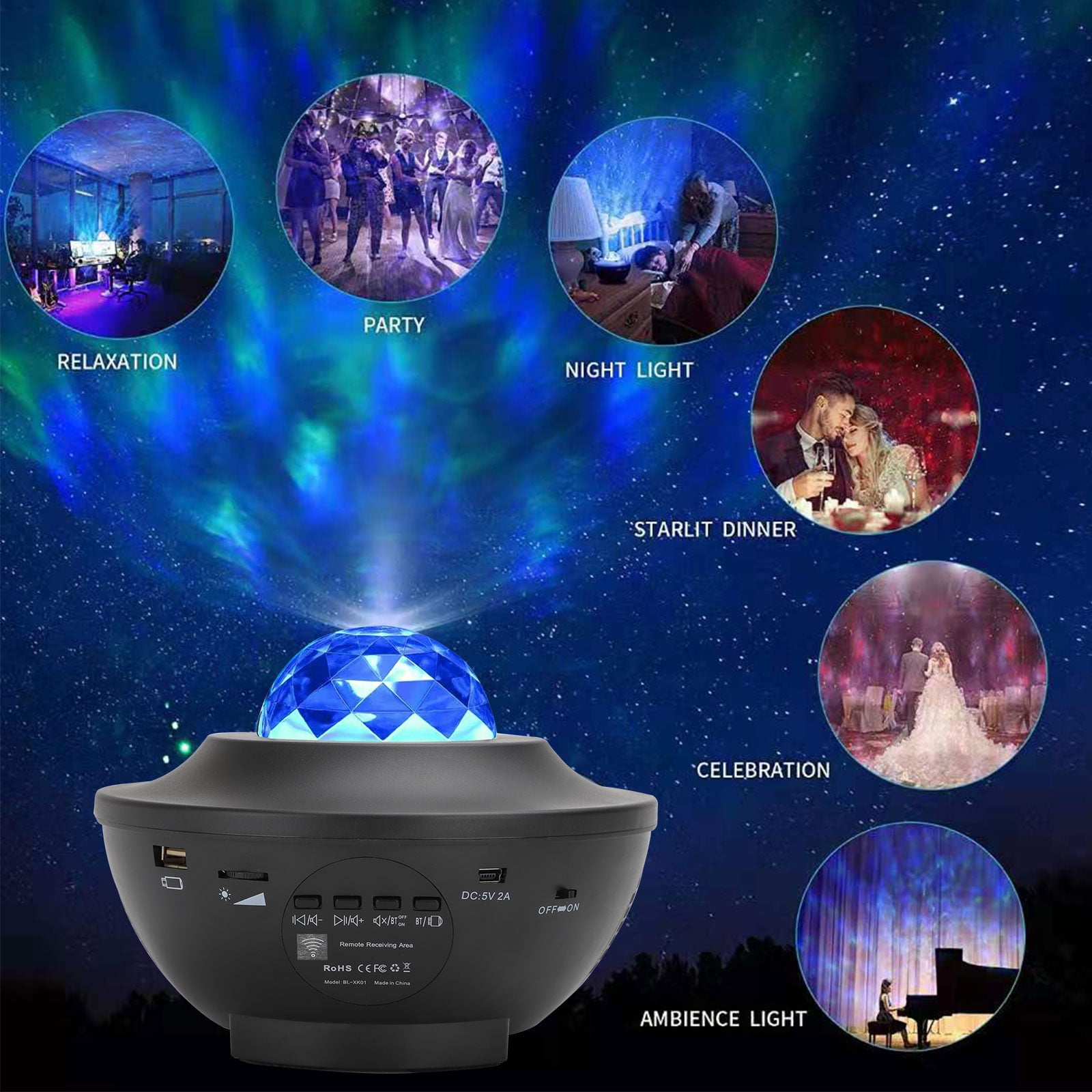 Rotating Ocean Wave Star Light Projector Bedroom Christmas Wedding Tesoky Star Projector Night Light for Kids Galaxy Light Projector with Remote Control and Bluetooth Music Speaker