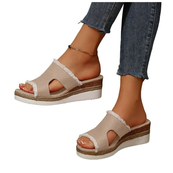 Platform Wedge Slip on Sandals for Women 2025 Boho Tassel Beach Casual High Heel Dressy Mules Sandals