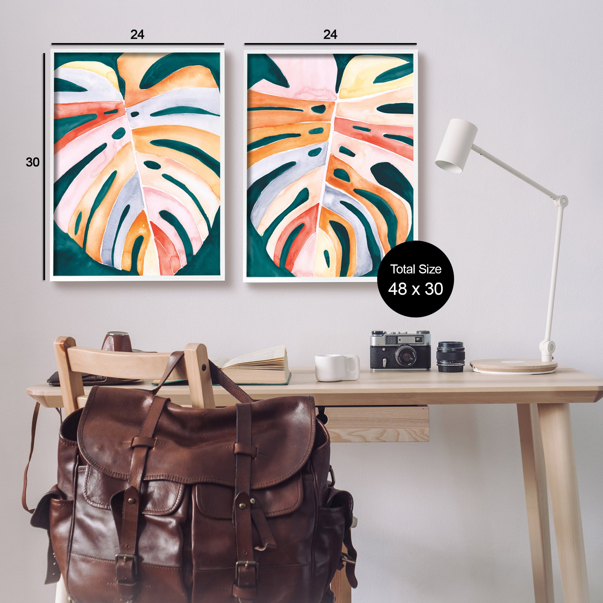 Stupell Industries Tropical Monstera Leaves Botanical & Floral Painting White Framed Art Print Wall Art, 24 x 30, Set of 2