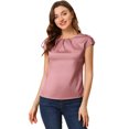 thumbnail image 1 of Unique Bargains Femmes Cap Manches Soyeux Chemisier Col Rond Plissé Affaires Casual Élégant Top Chemise, 1 of 4