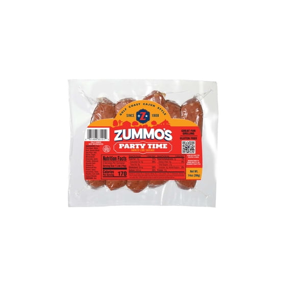 Zummo's Partytime Sausage Fully Cooked, Hickory Smoked, Pork and Beef Sausage