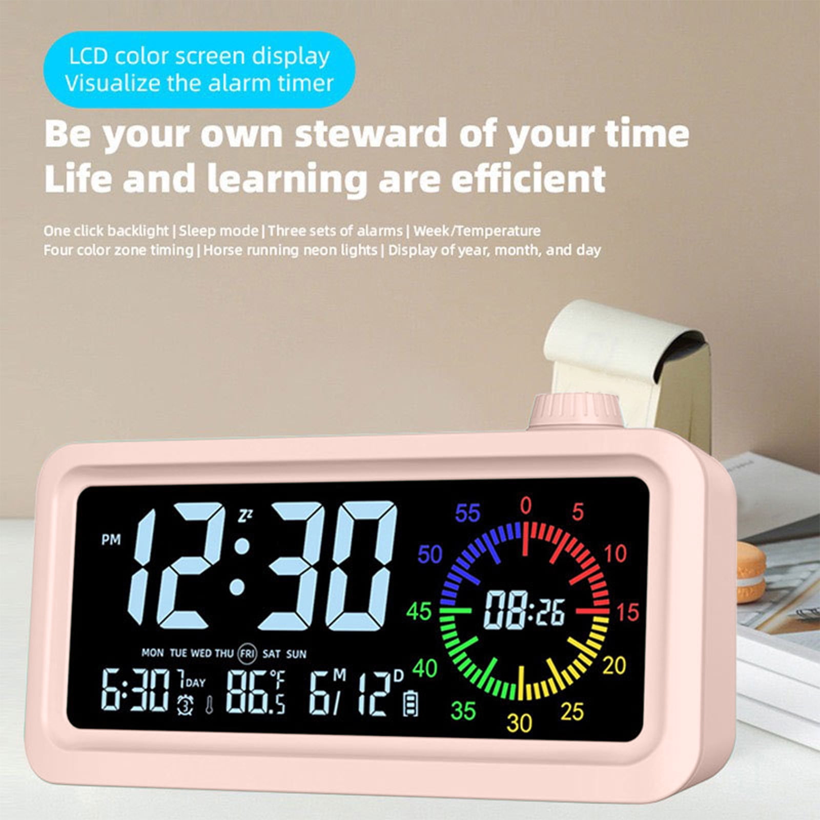 Suncoda Alarm Clock, Digital Electronic Clock Lcd Color Sceen