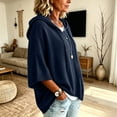 thumbnail image 6 of HaCpiu Women's Solid Hooded Knit Top, Casual Loose 3/4 Sleeve Poncho Sweater, Lightweight Flowy Pullover Sweatshirt with Drawstring, Navy S, 6 of 6