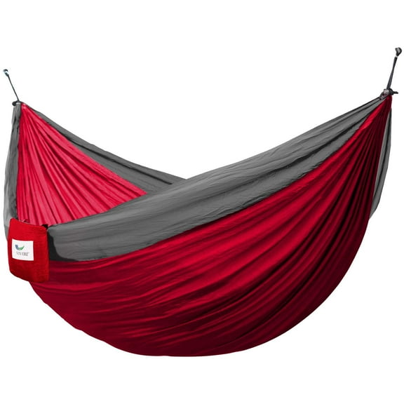 Vivere Nylon Double Parachute Camping Hammock - Crimson/Grey