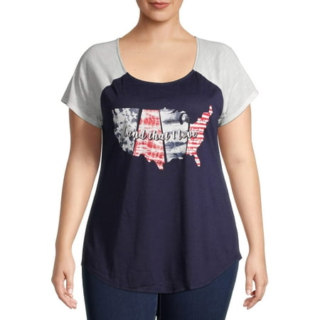 LA Threads Women s Plus Size American Short Sleeve Baseball T-Shirt