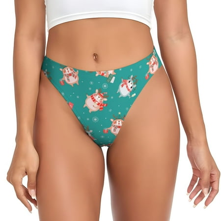 Qokaie Funny Christmas Deer Printed Women s Cotton Thong Underwear  Sexy Breathable Panties G-string-X-Large