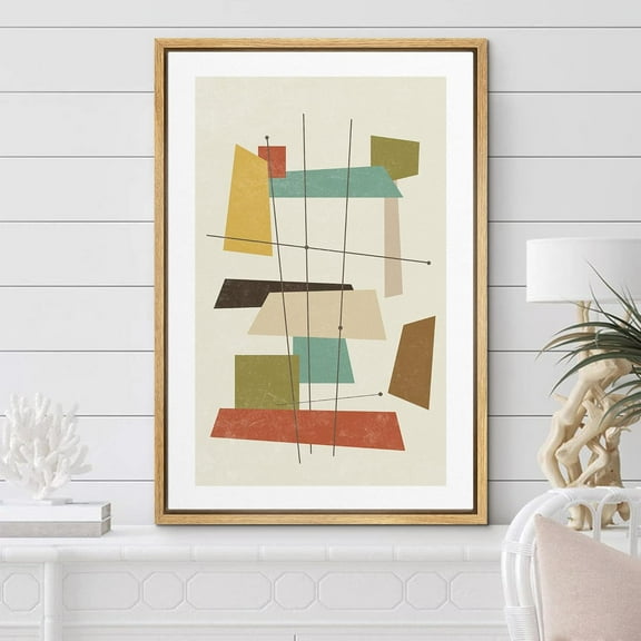 IDEA4WALL Framed Canvas Wall Art 1960s Geometric Mid-Century Squares Abstract Shapes Modern Art Minimalist Relax/Calm Multicolor Print for Living Room, Bedroom, Office - 24"x36" Natural
