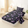 thumbnail image 2 of Homewish Spooky Halloween Skull Twin Sheets,Purple Floral Plants Bedding,3-Piece,1 Fitted Sheet and 1 Pillowcase, 2 of 6