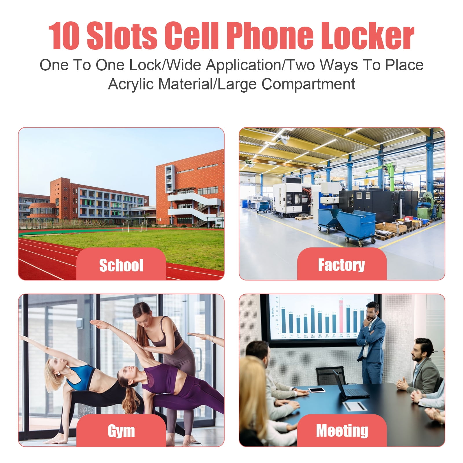 Cell Phone Locker Box Clear Cell Phone Storage Acrylic Cell Phone Lock Box with Door Locks and Keys Wall Mounted Cell Phones Storage Cabinet for Office School Classroom Factory (12 Slots)