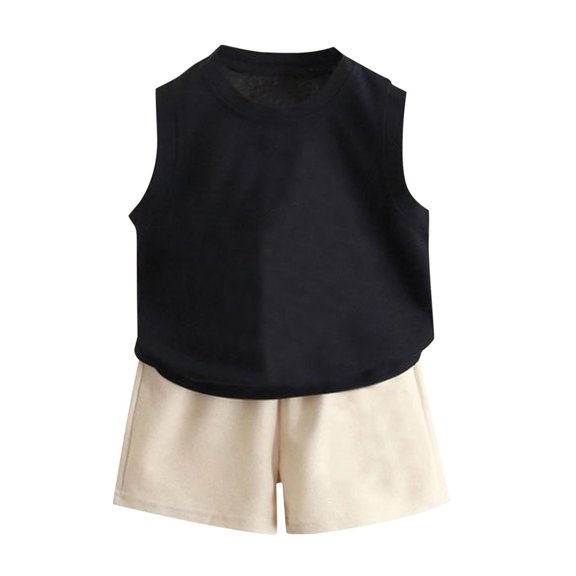 Efsteb Kids Boys 2 Piece Summer Outfits Solid Casual Sleevelss Tank Tops Shorts Fashion Cute Clothes Set (Black,1 Years)