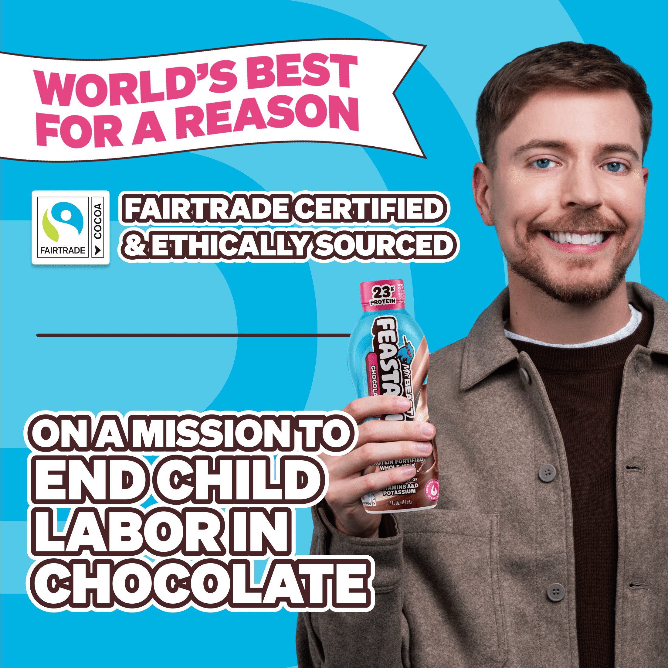 Feastables Protein Fortified Chocolate Milk, Shelf-Stable, 14 fl oz, Single Bottle