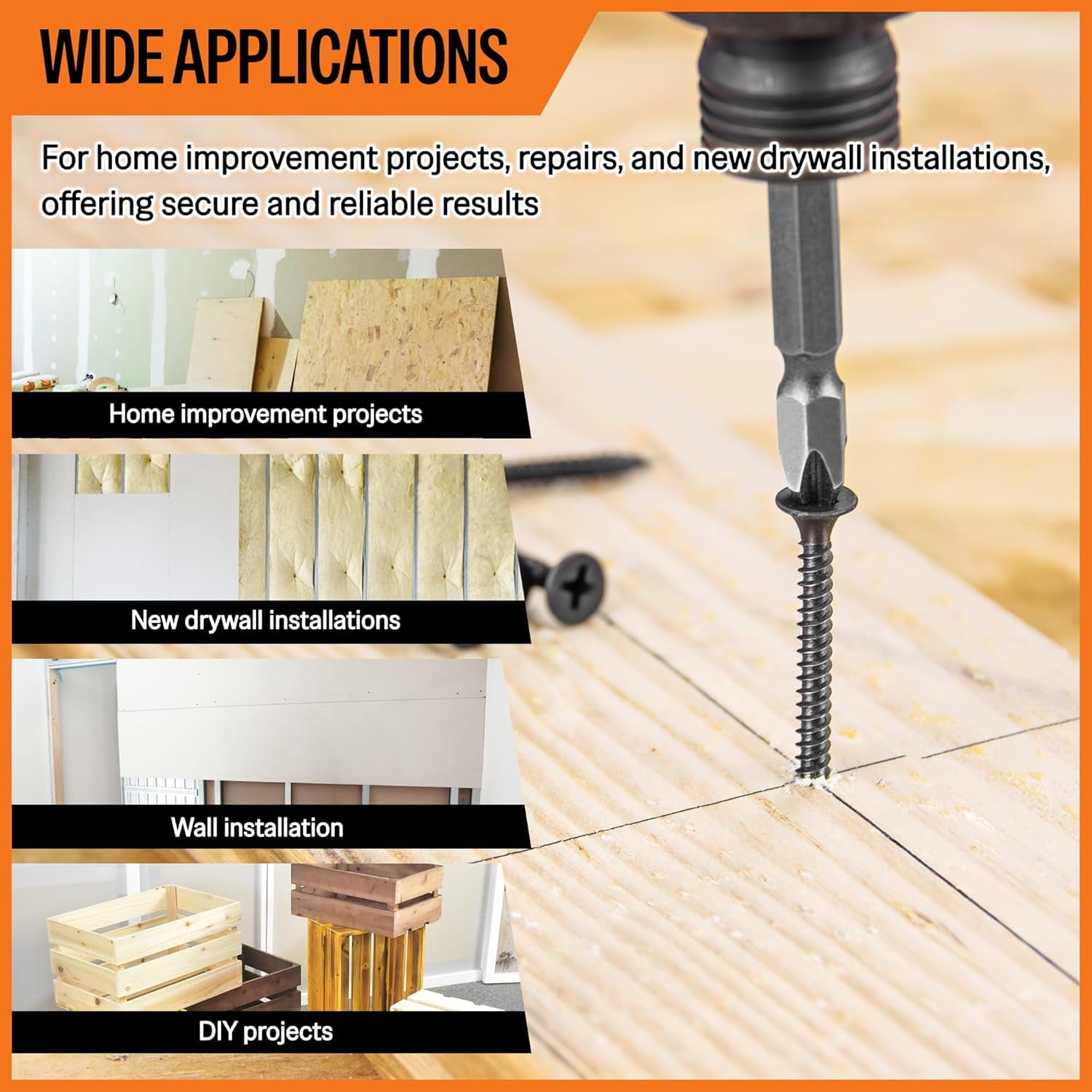 MEITE Drywall Screws, #7 x 2 Fine Thread Black Phosphate Finish Phillips Drive Screws for Drywall, Wood and Furniture (25 LBS)