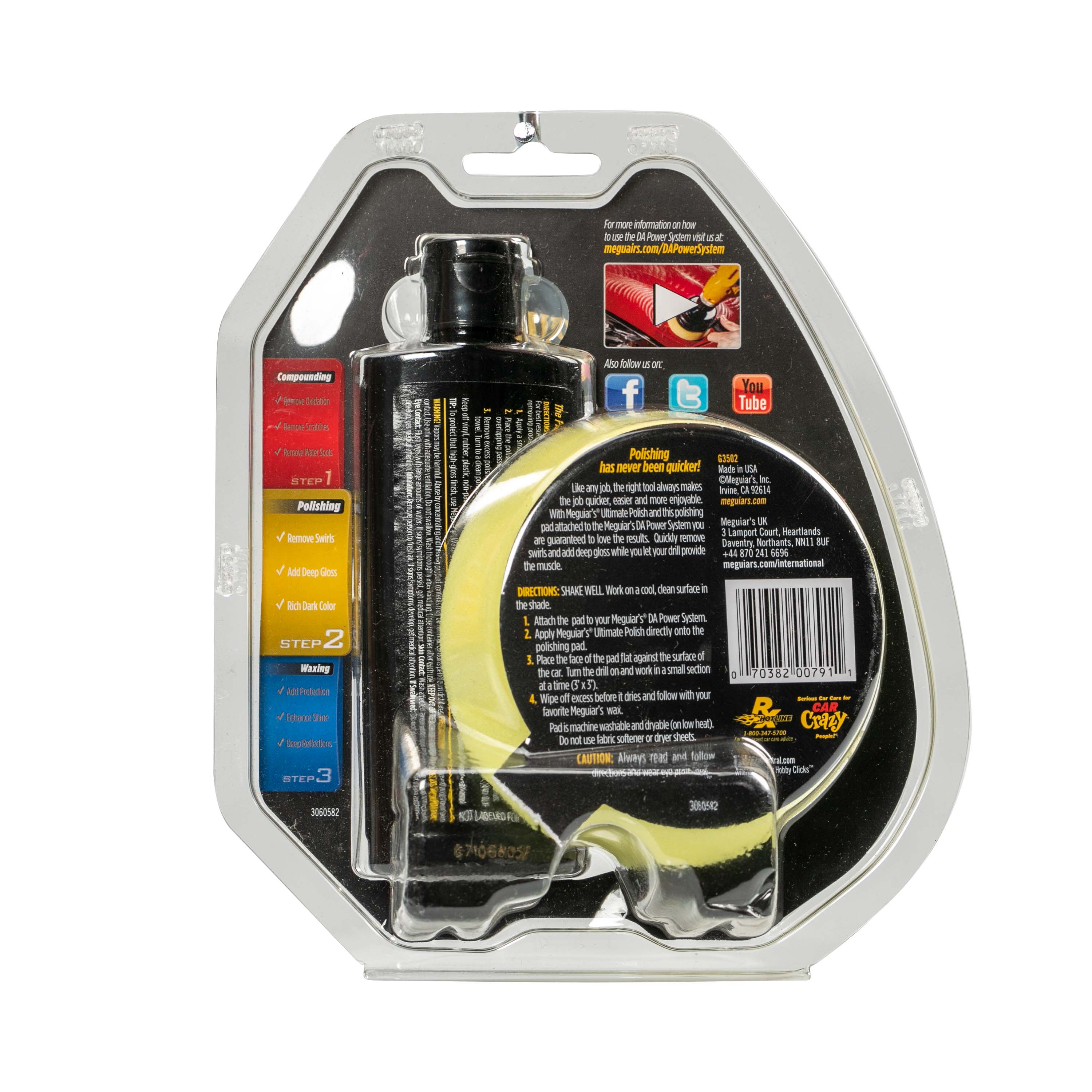 Meguiar's Kit Tampone Power System – Ultimate Polishing Pack: Panno Giallo + Polish 118ml Per Lucidatura Facile