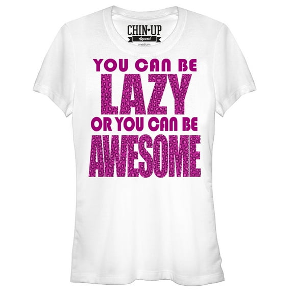 Junior's CHIN UP Lazy or Awesome  Graphic Tee White Large