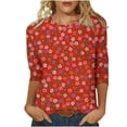thumbnail image 1 of Hauts pour Femmes Décontractés Imprimés Col Rond Manches 3/4 T-Shirt Ample, Hauts Manches 3/4 pour Femmes, Hauts Décontractés pour Femmes, T-Shirts pour Femmes, 1 of 4