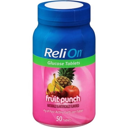 ReliOn Fruit Punch Glucose Tablets, 50 count