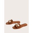 thumbnail image 2 of Fashion Brown Slide Sandals For Women, Faux Pearl Decor Cut Out Design Sandals, 2 of 4