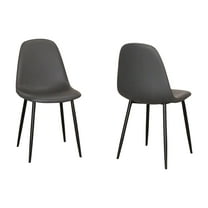 Leda Faux Leather Charcoal Gray Dining Chairs Black Legs Set of 2