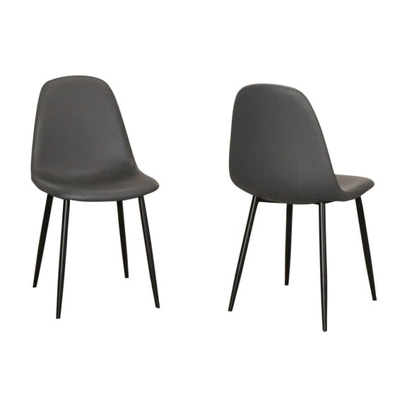 Leda Faux Leather Charcoal Gray Dining Chairs Black Legs Set of 2