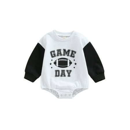 

Canrulo Newborn Baby Boy Girl Football Romper Kids Long Sleeve Rugby Print One Piece Bodysuit Fall Clothes Black B 18-24 Months