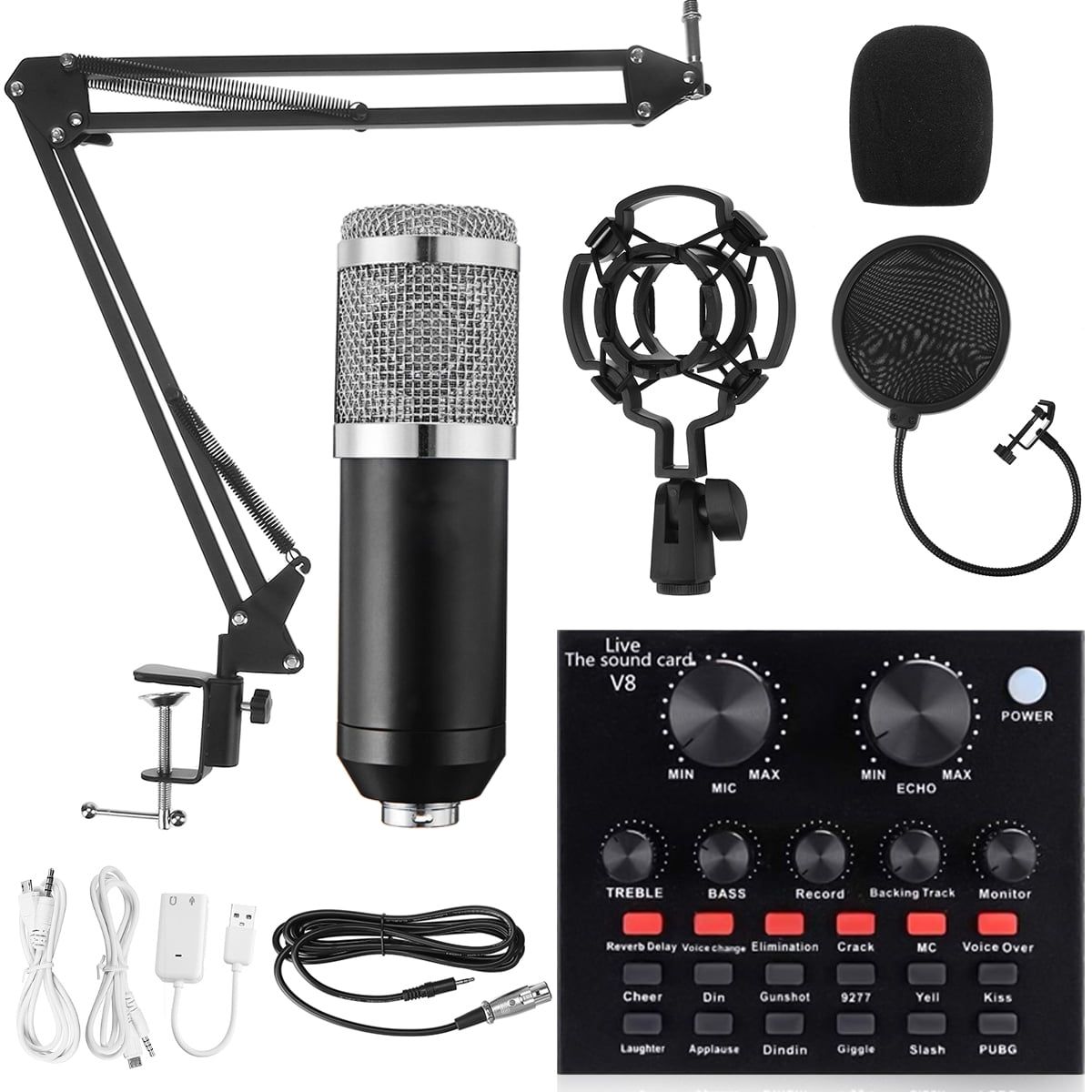 Condenser Microphone Bundle, BM800 Microphone Kit with Live Sound Card