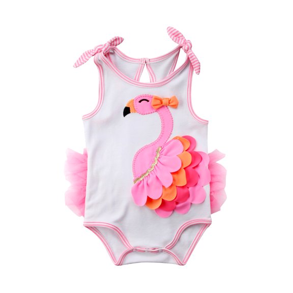 Douhoow Newborn Baby Girl 3D Flamingo Romper Infant Sleeveless Jumpsuit Shoulder Strap Sunsuit