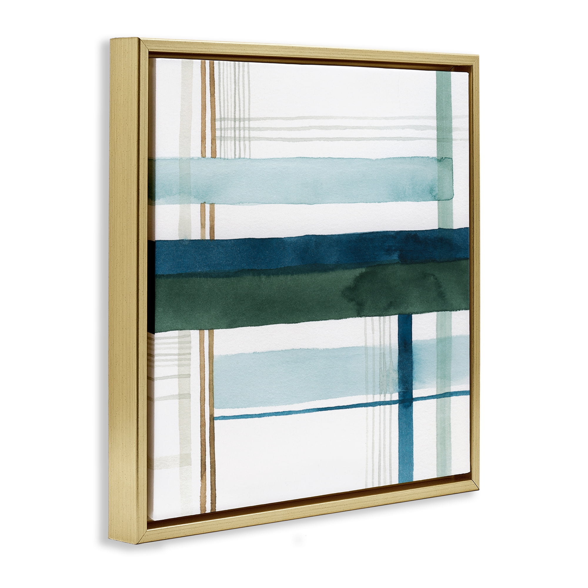 Stupell Industries Woven Green Hue Pattern Abstract Painting Gold Floater Framed Canvas Art Print Wall Art, 18 x 18