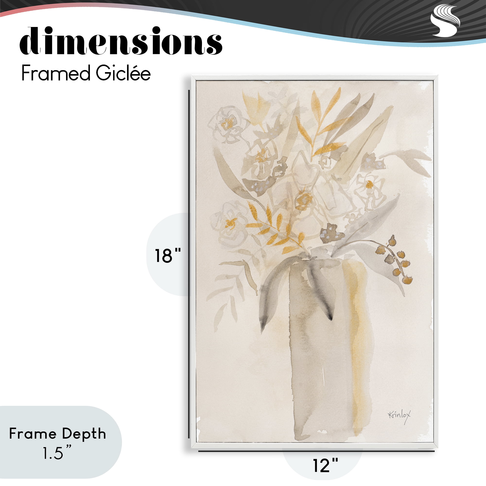 Stupell Industries Earthy Soft Flower Vase White Framed Giclee Art, design by Krinlox