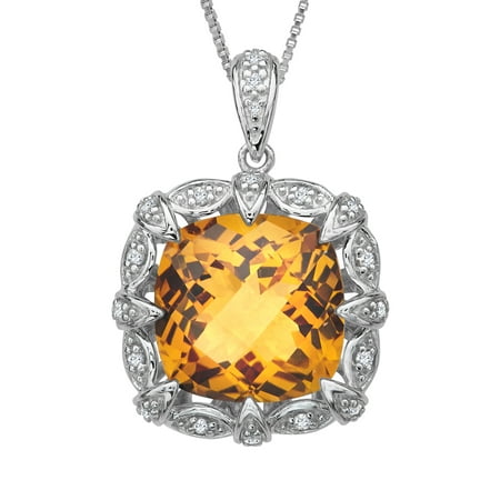 6 1/4 ct Citrine & 1/8 ct Diamond Pendant Necklace in Sterling Silver