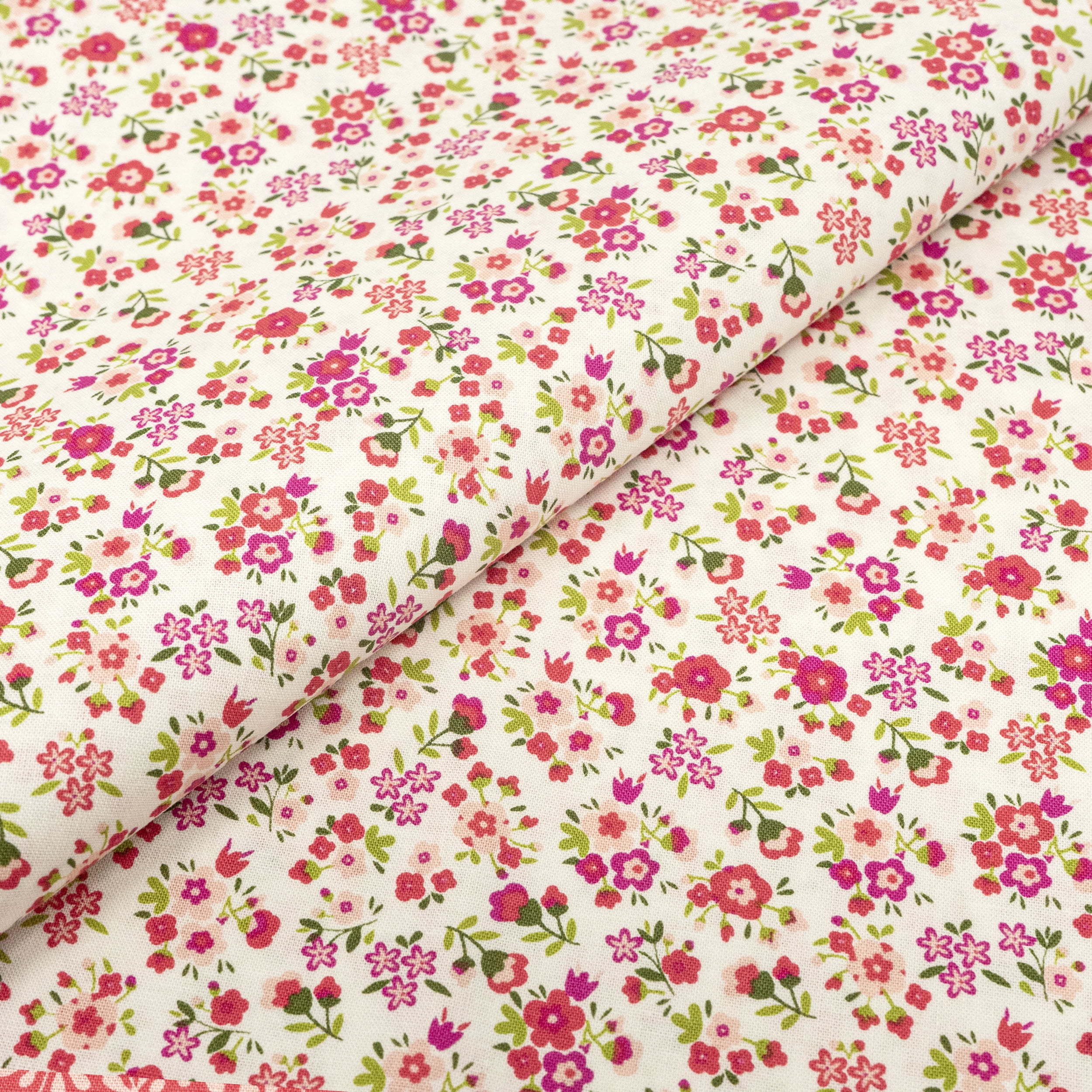 Singer Print Fabric, 100% Premium Cotton, Sewing Quilting, 44 inch, Small Pink Flowers On White 3 Yard Cut
