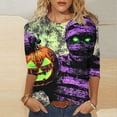 thumbnail image 2 of JOANKDMI Womens Holiday Shirts Halloween 3/4 Sleeve Crewneck Mummy Pumpkin Graphic Tees Retro Creepy Horror Print Casual Blouse Tops Y2K Fashion Loose Pullover Everyday Wear, 2 of 6
