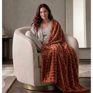 Cozy Haven Luxury Bubble Plush Rust Throw Blanket