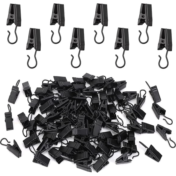 100 Pack Stainless Steel Curtain Clips, Metal Hooks Clips Wire Holders for Christmas Party Camping Tents Photo Display Decor, Black