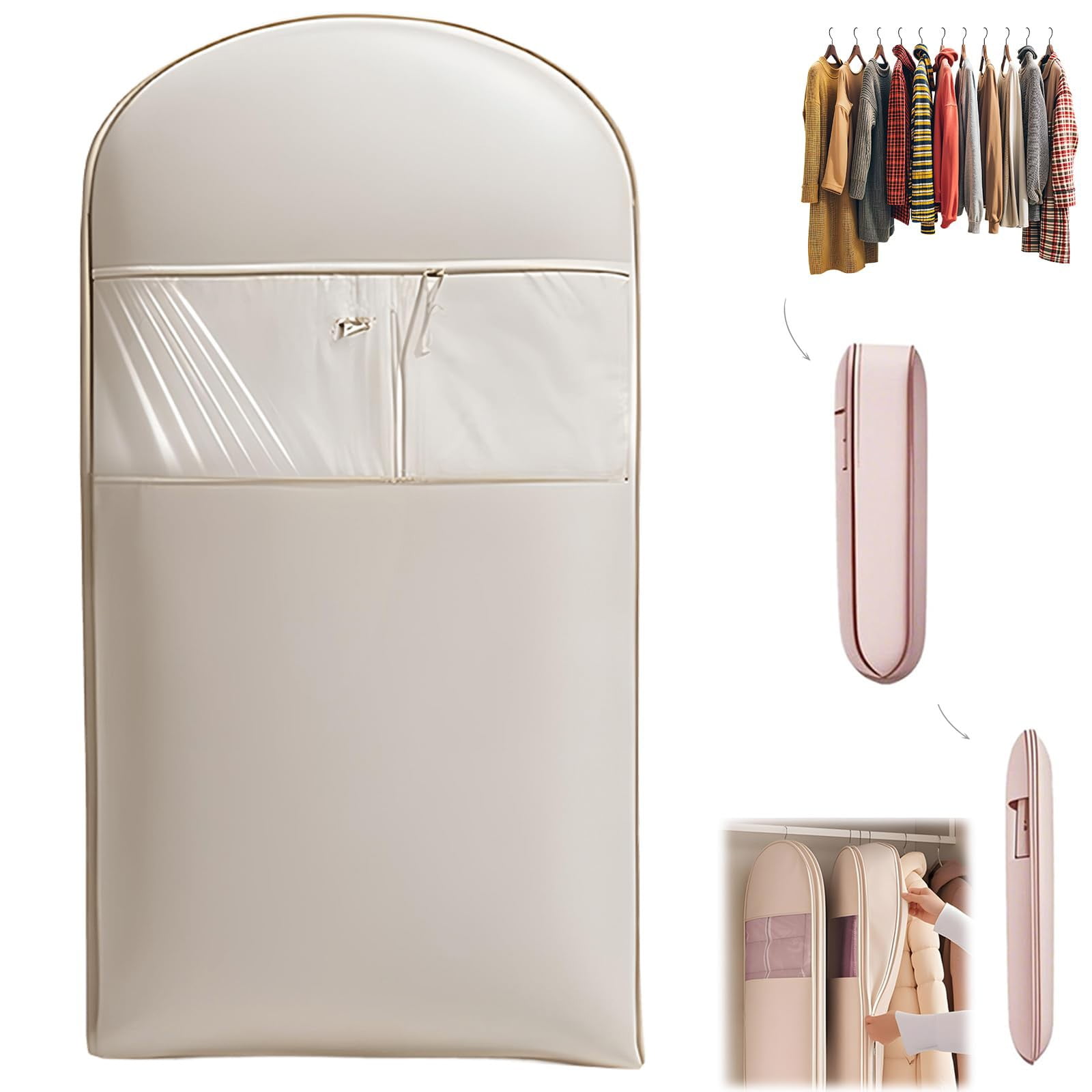 1/2/3pcs Space Saving Hanging Garment Bag with Self Compression Zipper, Storage Bags Space SaverCloset Organizers DustCover 3 sizes for Down Coat Clothes