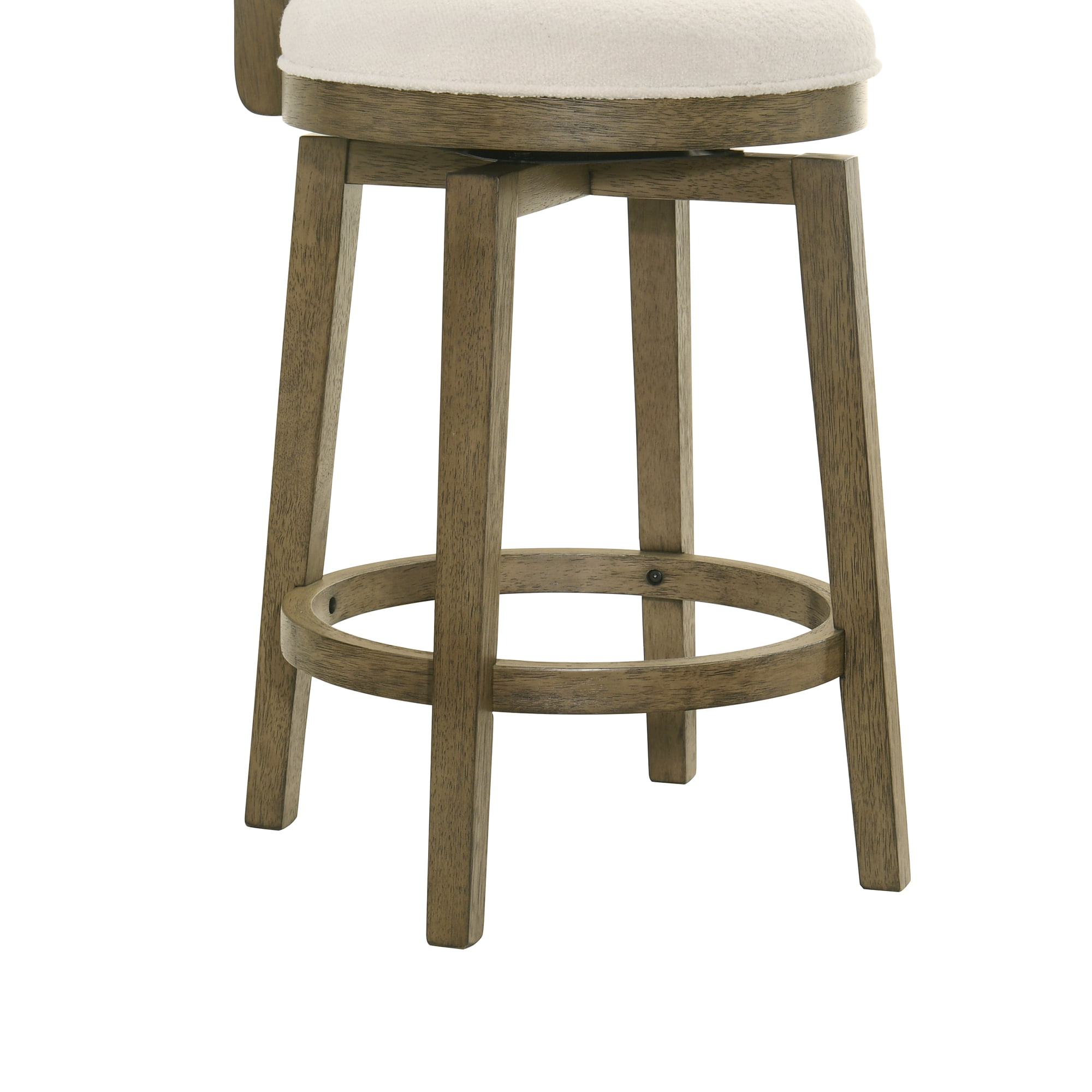 Winsley Coastal Modern Swivel Wood Counter Height Kitchen Bar Stool in Putty Brown Finish with White Boucle Fabric Upholstered Seat