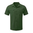 thumbnail image 4 of Designer Spring Summer Men's Casual Cotton Linen Solid Color Short Sleeve Shirts Loose Shirts L, 4 of 4