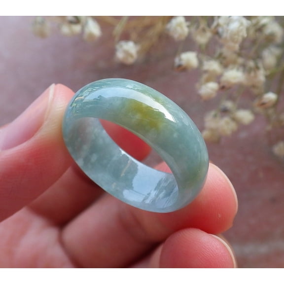 Certified Icy Green Yellow Burma 100% Natural A JADE Jadeite Circle RING USA. 9 RING 595160 TN
